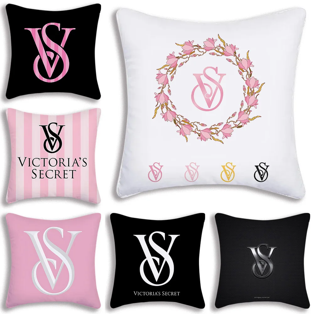 

Pink V-Victorias Fashion Pillow Covers Cartoon Sofa Decorative Home Double-sided Printing Short Plush Cute Cushion Cover