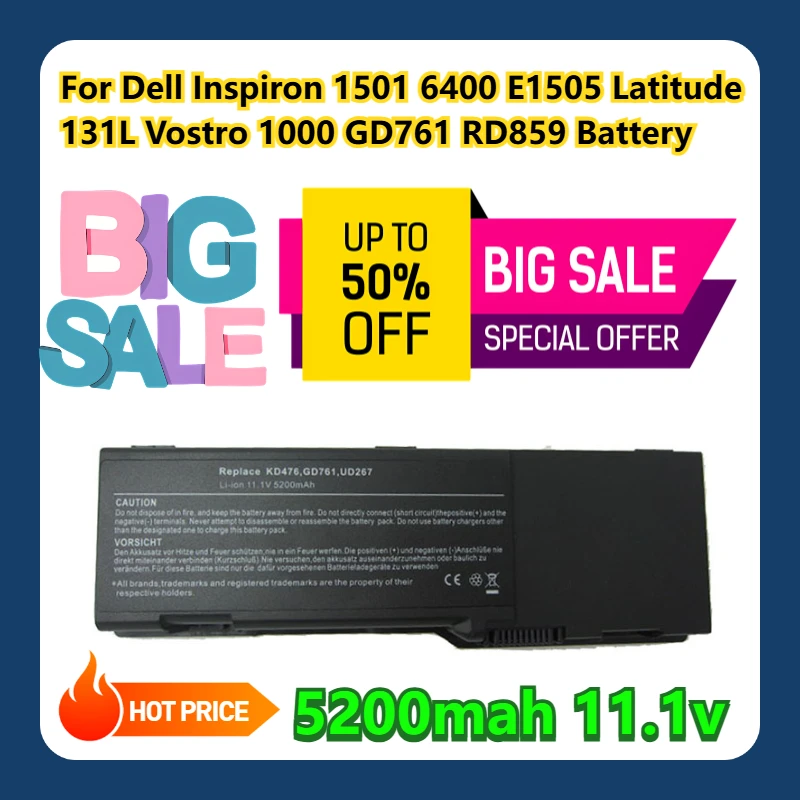 

Для Dell Inspiron 1501 6400 E1505 Latitude 131 л Vostro 1000 GD761 RD859 аккумулятор
