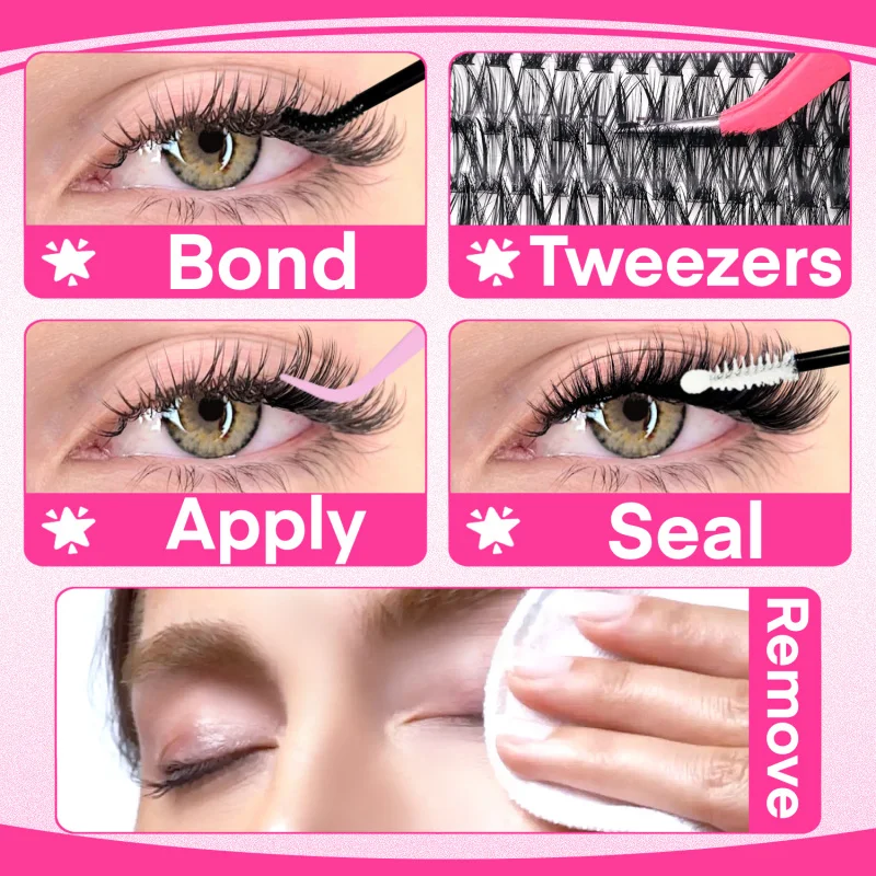 래쉬 클러스터 키트 30D40D60D80D 개별 래쉬 클러스터(8-18mm) 길이 혼합, D 컬 래쉬 클러스터 어플리케이터 포함