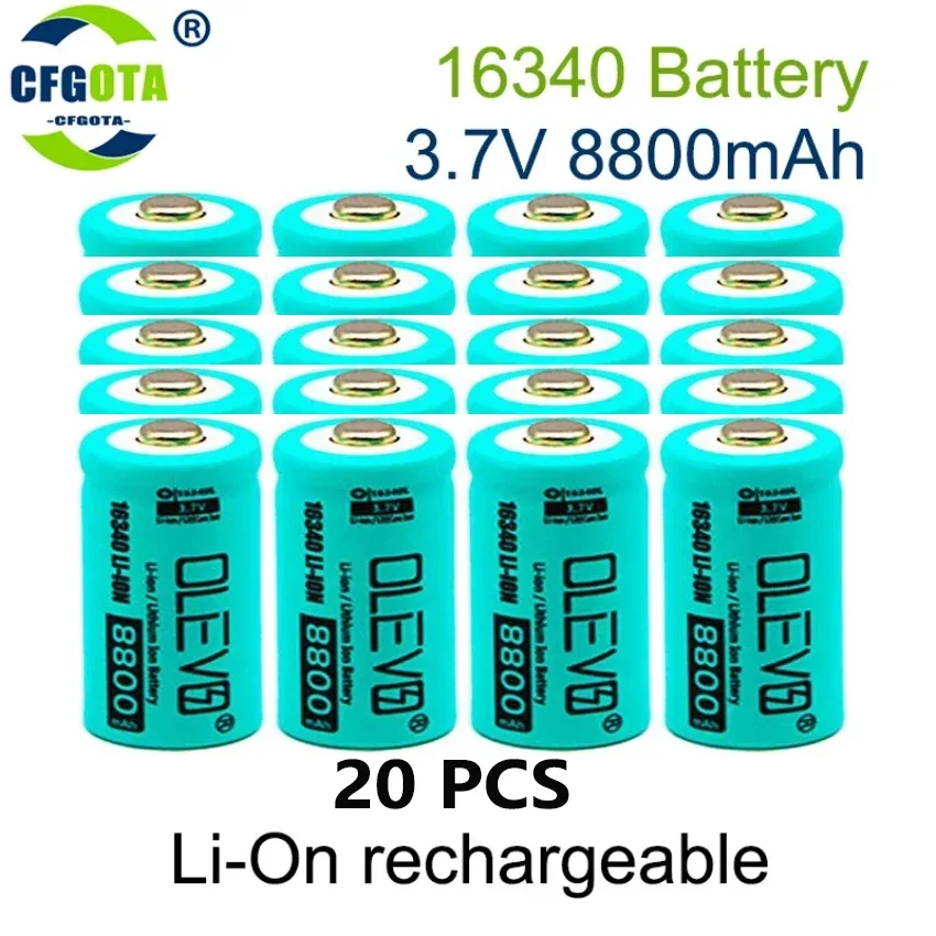 3.7V 16340 Battery CR123A Rechargeable Li-ion  Batteriy 8800mAh CR123 for Laser Pen LED Flashlight Cell Security Camera