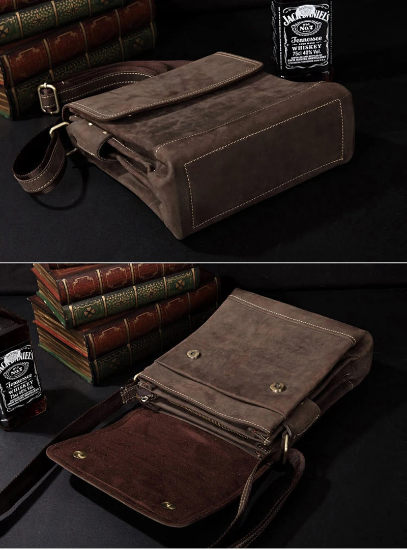 Vintage Crazy Horse Genuine Leather Men's Messenger Bag Real Leather Shoulder bags for Men Crossbody Bag for IPAD Case Fashion view 5