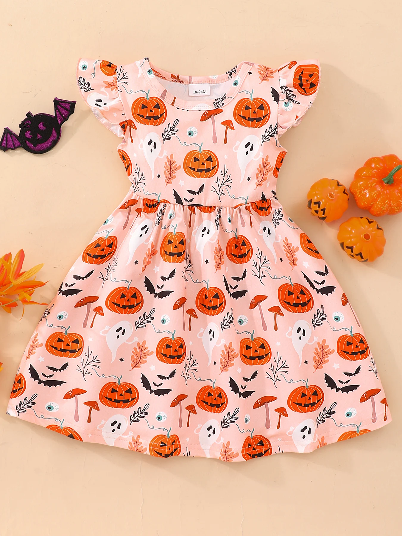 Girls\' Middle School and Children\'s Flying Sleeves Dress 【 Halloween 】