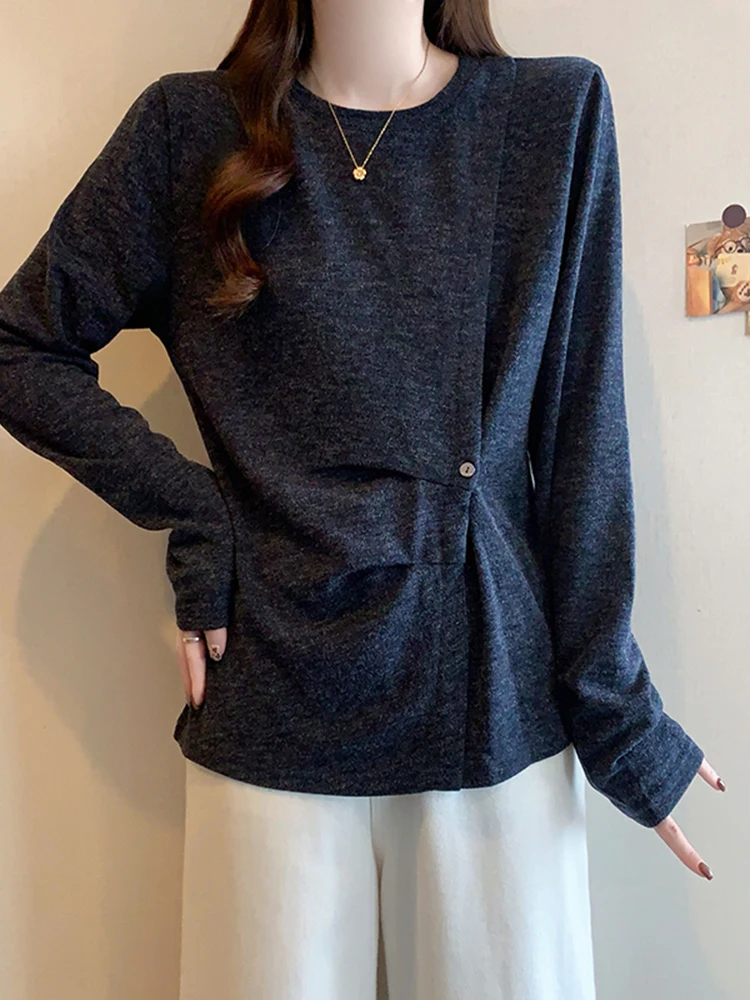 

Ladies' Casual Sle Long Sve Knitted Top Waist-Cinching Boting irt Trendy Base Layer Loose Fit Comfortable Knitwear