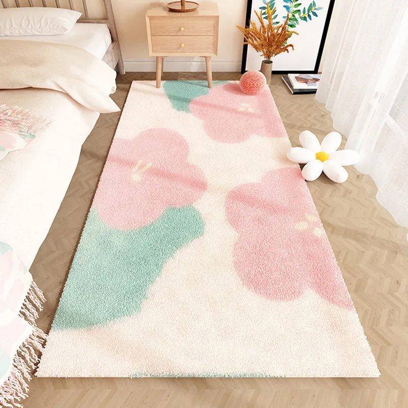French Style Bedroom Decor Plush Carpet Flower Pattern Carpets for Living Room Fluffy Soft Bedside Rug Thick Washable Floor Mat