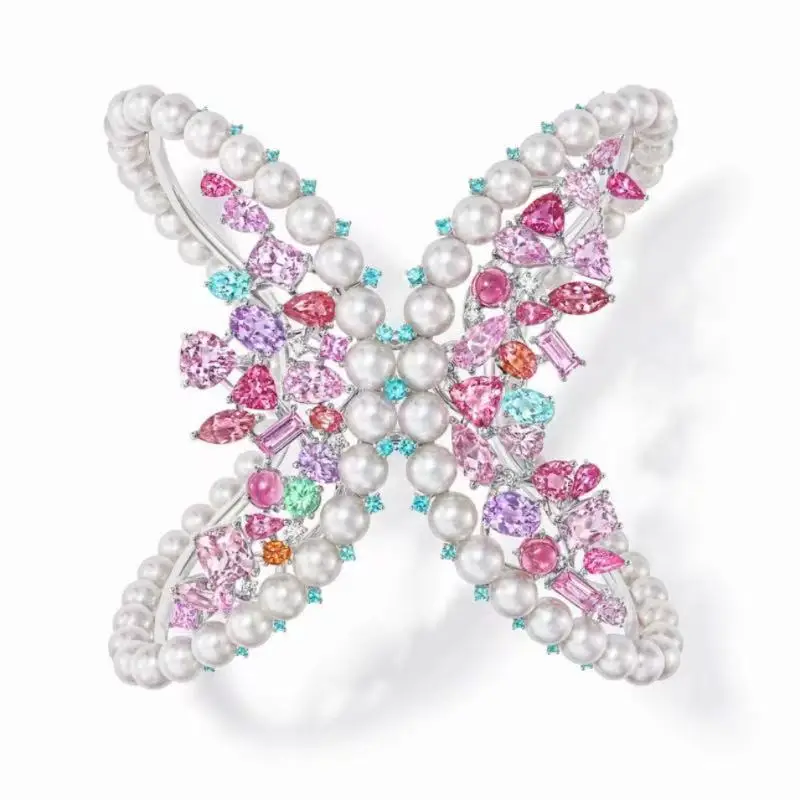CAMEO Colorful Zircon Bracelet Butterfly Shaped 925 Pure Silver Shell Pearl Artificial Pearl Luxury Bangle