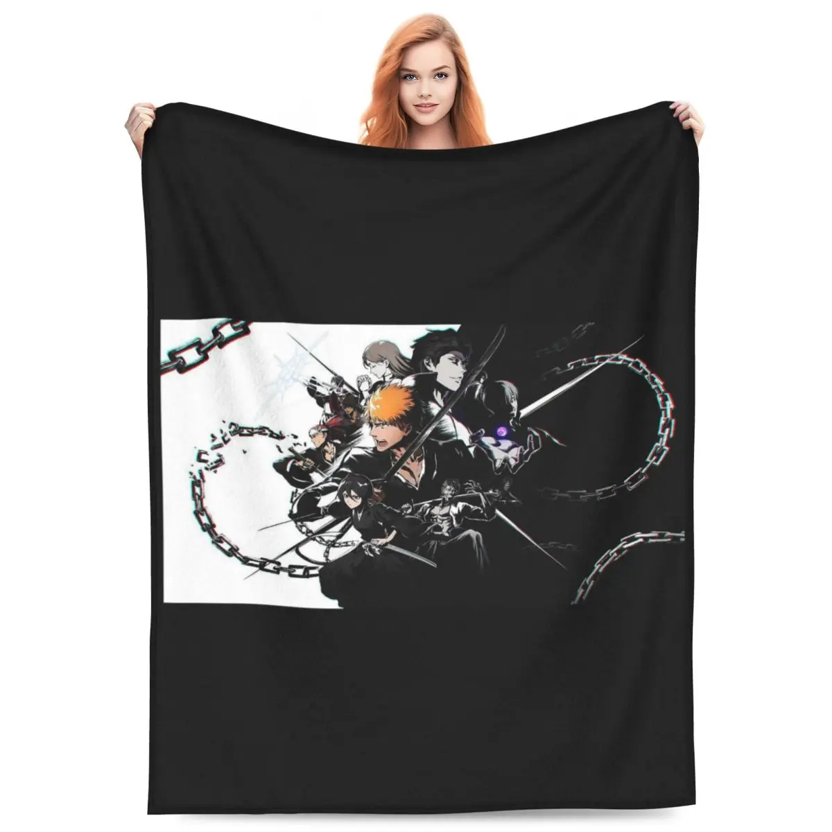 Ichigo Kurosaki Anime Blanket Fleece Sofa Throw Blanket Portable for Home Bedroom Office Throws Bedspread Quilt