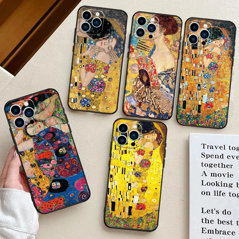 The Kiss Gustav Klimt Painting Case For iPhone 15 16 13 11 12 14 Pro Max Mini 7 8 14 15 16 Plus XR XS Max X Back Cover