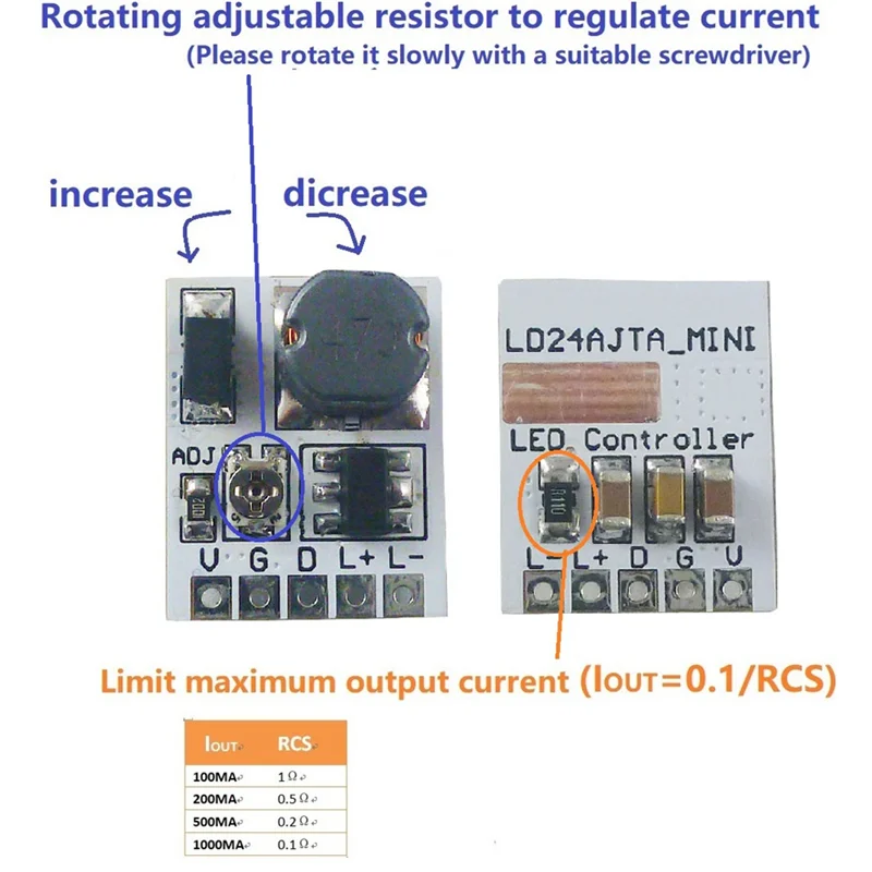A99E-LD24AJTA_MINI DC 6-25V 12V 24V LED Dimming Control 0-910MA Constant Current Adjustable PWM LED Driver Module Board