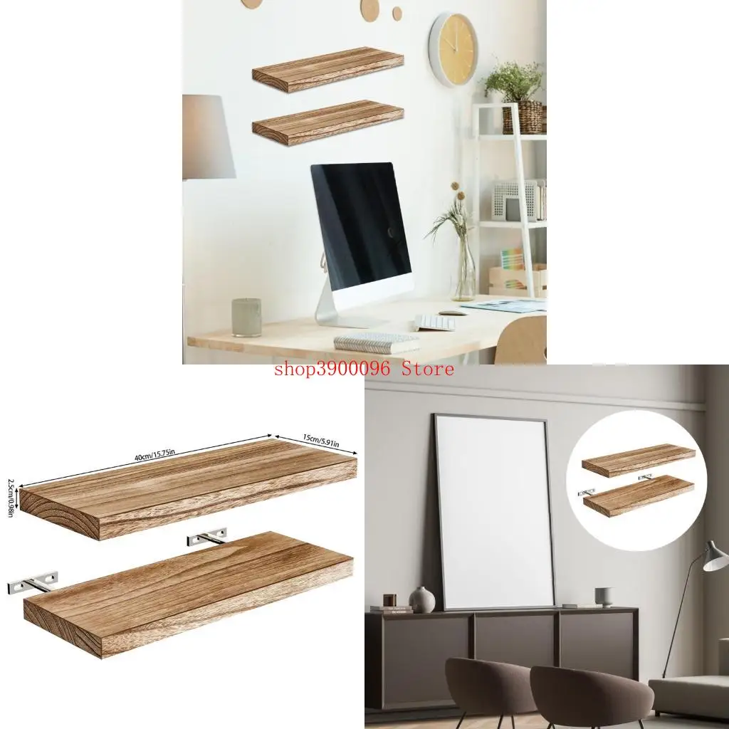 

2 Pieces Wooden Wall Shelves Multipurpose Use Sturdy Support Storage Holders