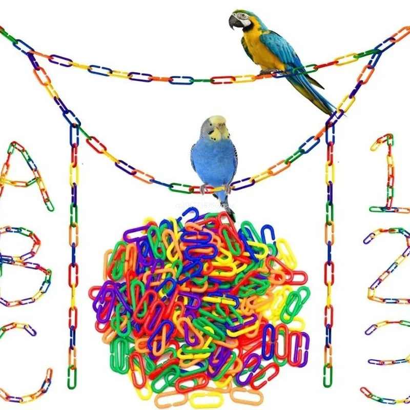 200PCS Parrot Toy Geometric Chain Buckle Building Blocks for Educational Toys Rainbow C-Clip Hook Chain for Climbing Rat DIY Toy