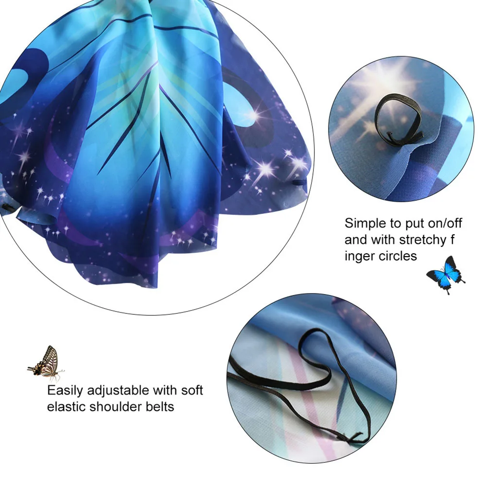 

Butterfly Wings Shawl Mask Set Party Cloak Halloween Children Costume Accessory Multicolor Durable Comfortable Prop