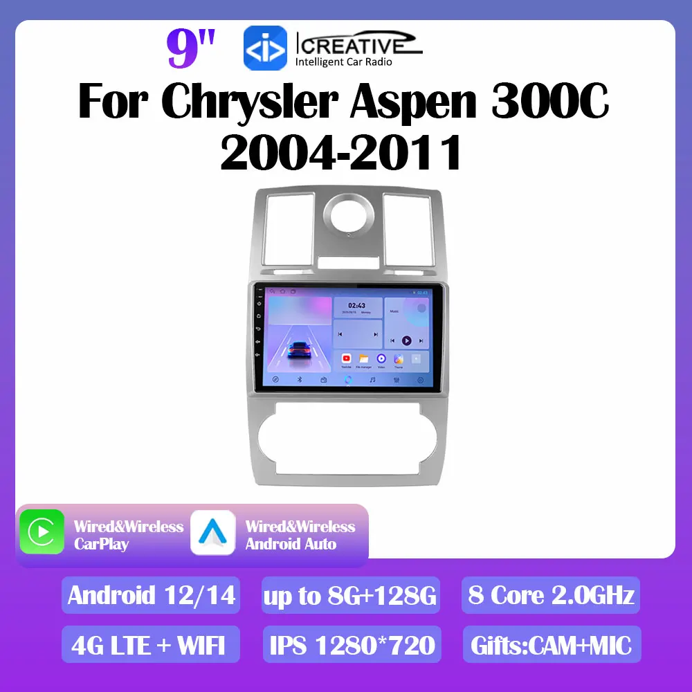Android 14 Radio del coche para Chrysler Aspen 300C 2004-2011 reproductor de vídeo Multimedia estéreo Navi GPS CarPlay Autoradio Auto DSP 2din