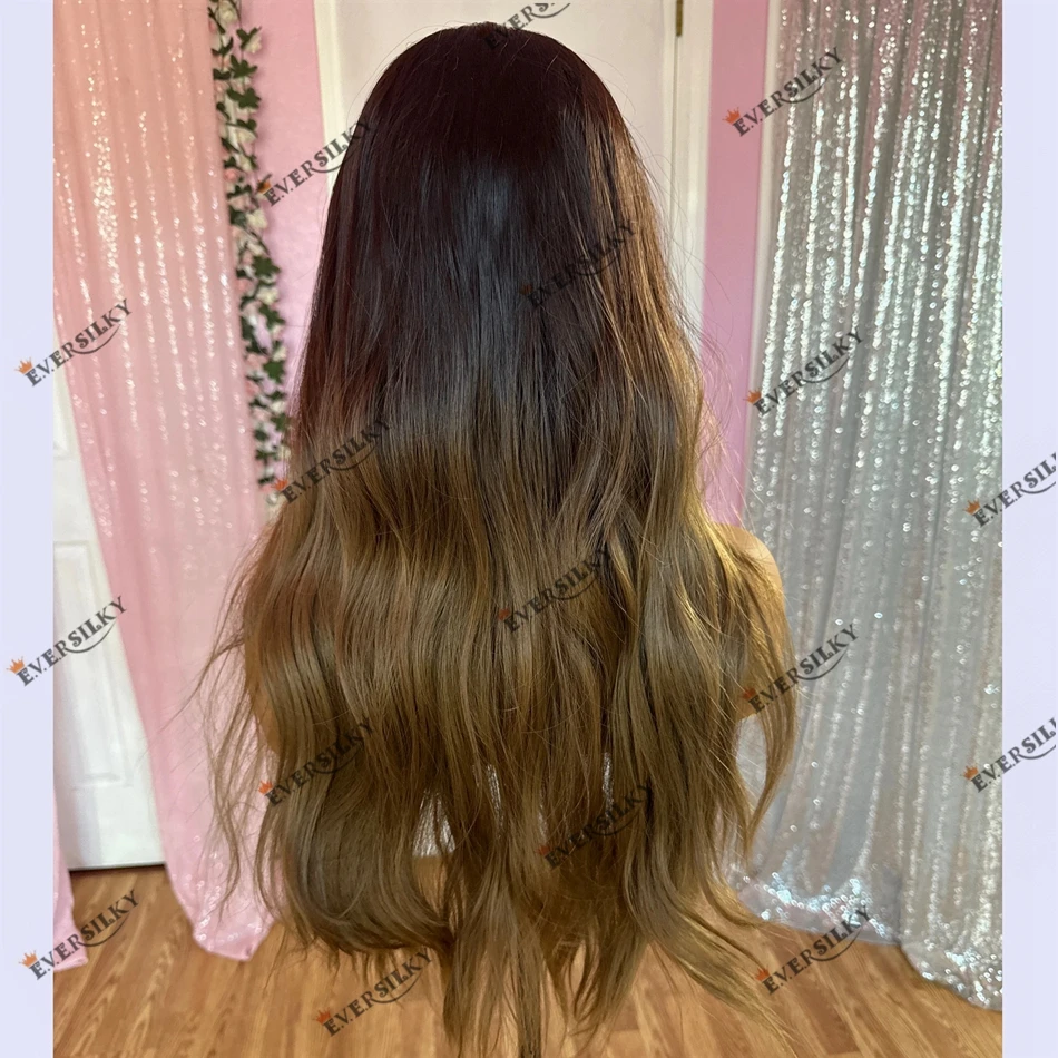 Human Hair 360 Lace Frontal Wig Ombre Chestnut Brown Face Frame Remy Brazilian Human Hair U Part Wig for Women Wavy Colored Hair