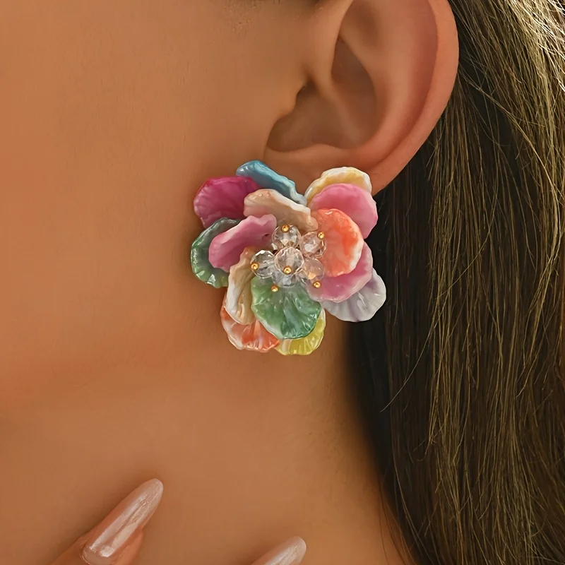 Chic 3D Flower Earrings for Women Vibrant Multi-Color Floral Design for Daily Wear Parties Casual Elegance Playful Earrings