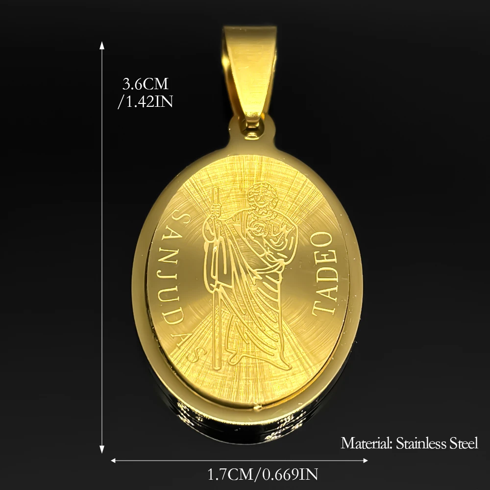 3PC Catholic Saint Judas Tadeo Pendants for Women Men Stainless Steel Gold Color Holy Medal Jewelry Making DlY Necklace