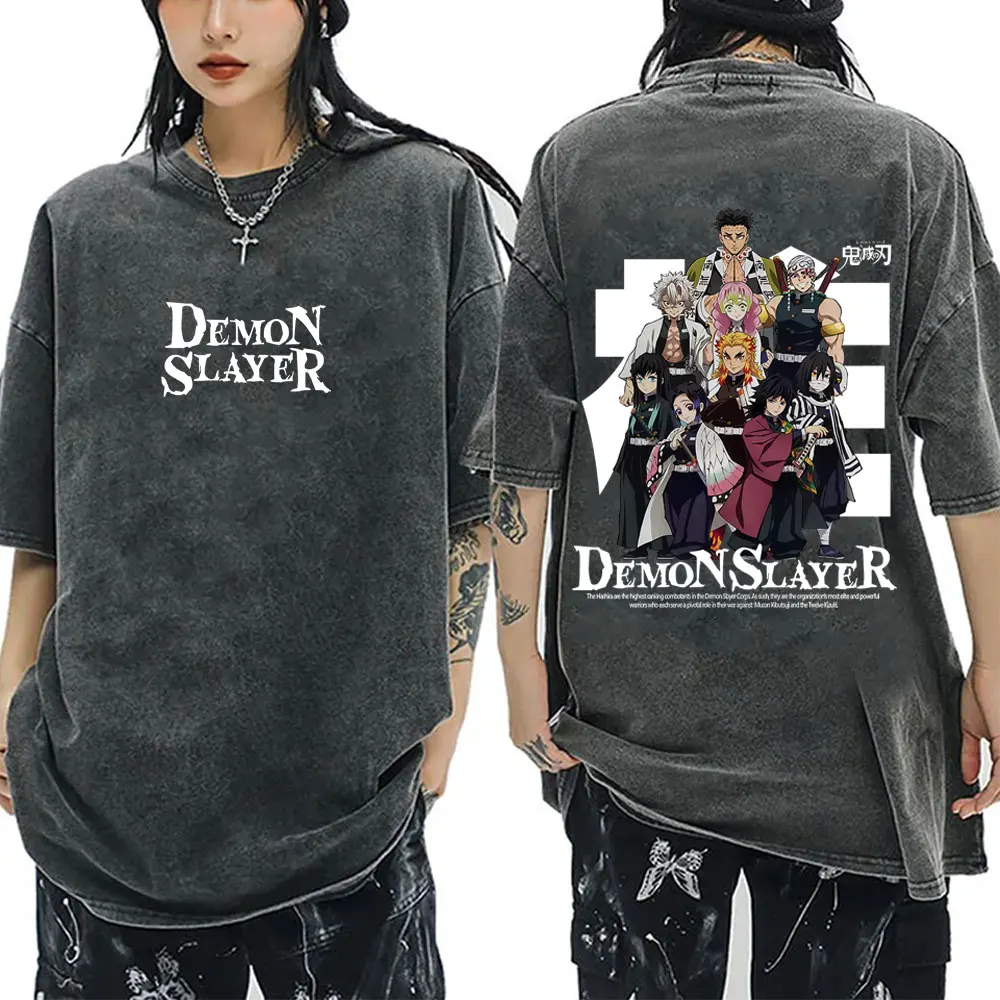 

Washed Vintage Anime Demon Slayer Hashira Members Graphic T Shirt Men Women Casual Oversized T-shirt Male Fashion Trend T Shirts