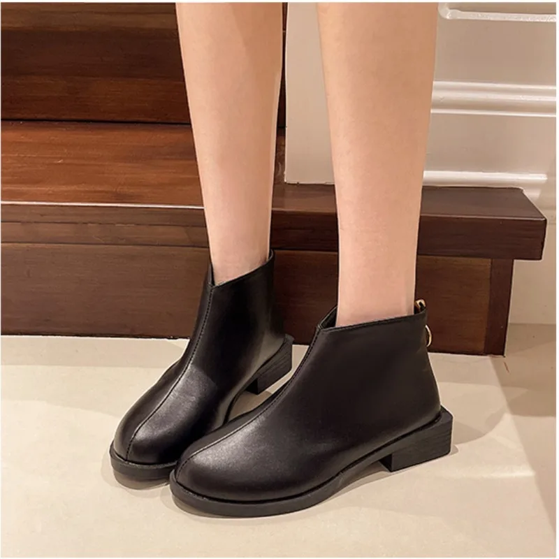 Boots Women's British Style New Spring and Autumn Short Boots with Thick Heels Korean Small Heels Versatile Fashion