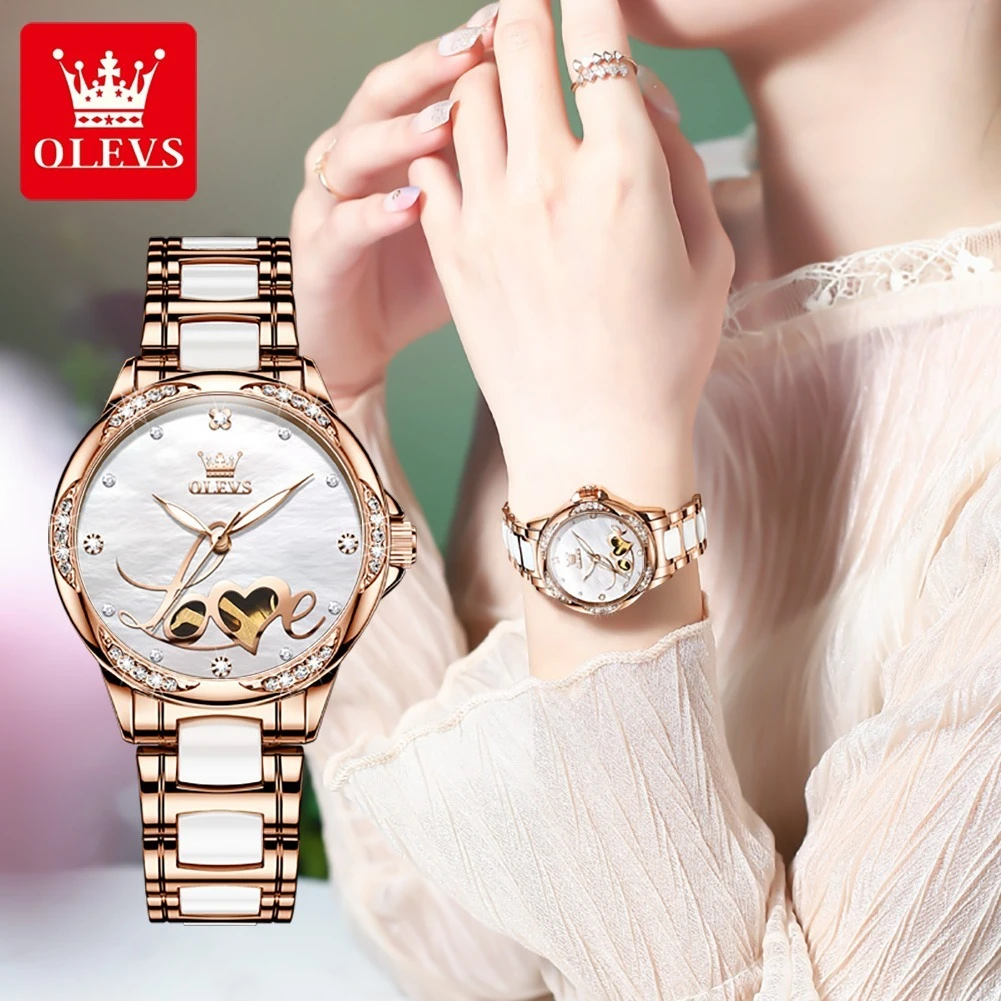 OLEVS 6613, модные механические часы, подарок, ремешок для часов из натуральной кожи, наручные часы с круглым циферблатом