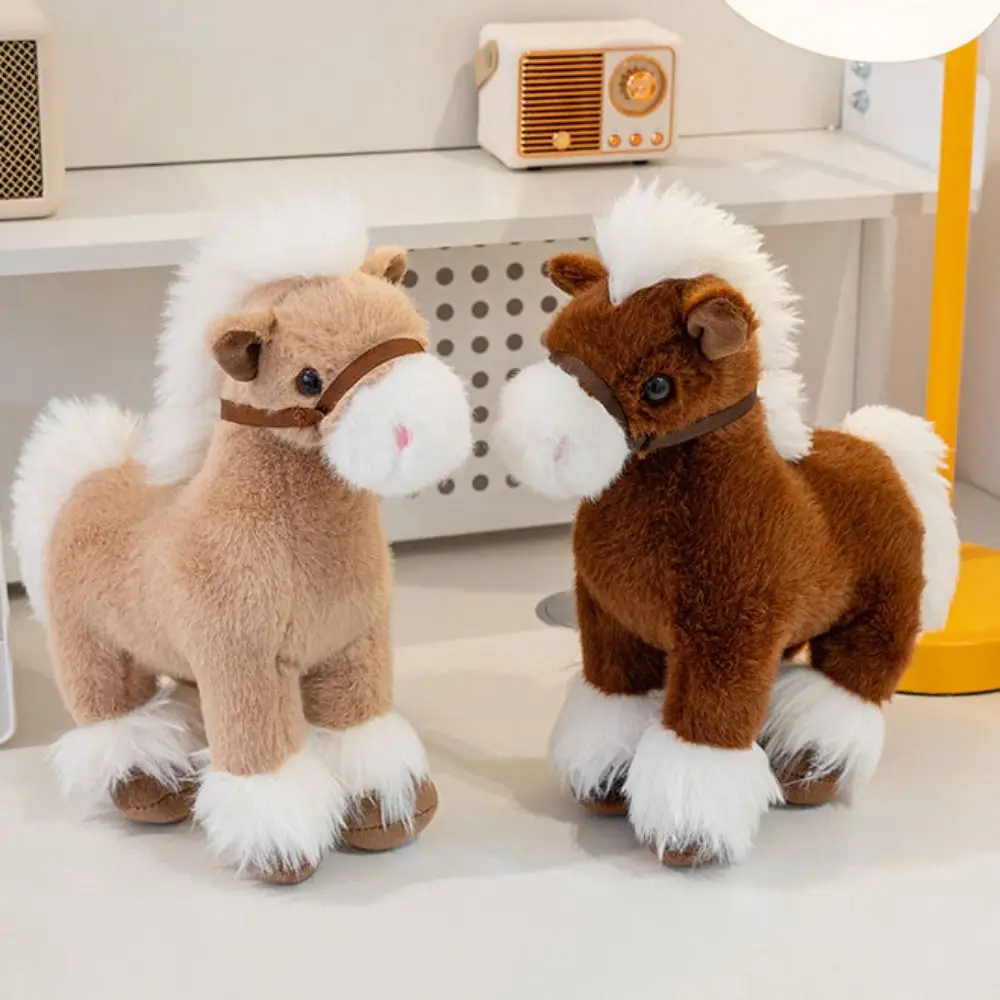 

PP Cotton Realistic Horse Plush Toys Fluffy Soft Stuffed Standing Warhorse Doll Portable Comfortable Horse Mascot Stuffed Animal
