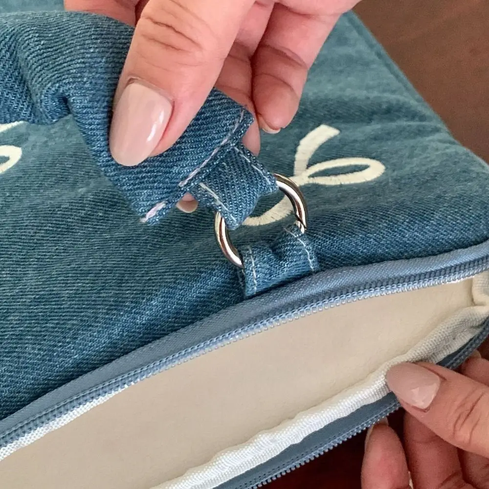 Washed Denim Embroidered Laptop Bag Computer Bag for Apple MacBook for Huawei for Xiaomi for Asus 13.3-14inch /15.6-16.1inch