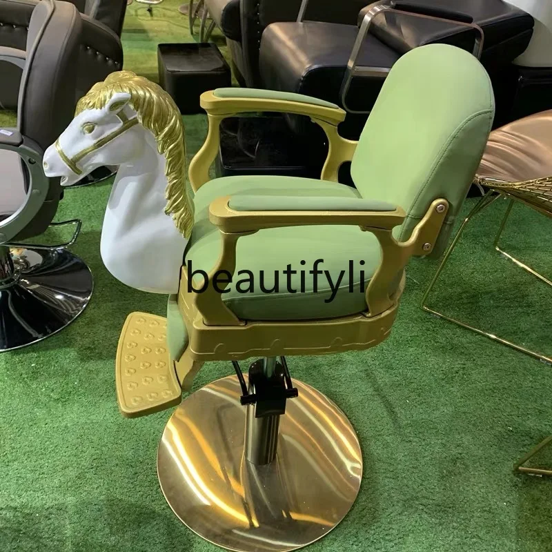 

Barber shop children's haircut chair retro Trojan horse for infants and children Barber chair Lifting children's chair