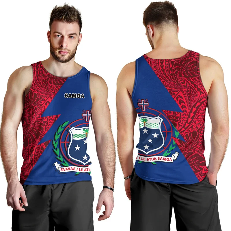 Cool Fashion 3D Polynesian Samoa Flag Printing Tank Top Men Samoa National Emblem Graphic Tank Tops Gym Clothing Men Vintage Top