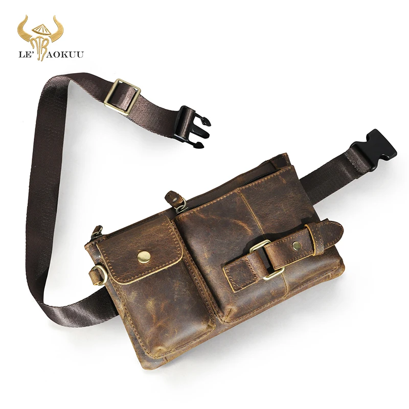 

Hot Sale Crazy Horse Leather Retro Travel Fanny Waist Belt Bag Chest Pack Sling Clutch Bag Design Phone Case For Men Male 8135