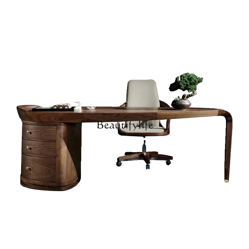 

Italian solid wood desk simple office walnut designer villa big desk