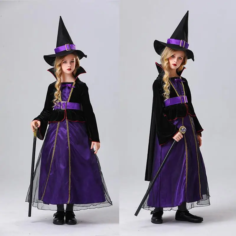 

Halloween Children's Green Wild Witch Dress Purple Magic Witch Costume Stage Performance Clothes Fairy Tale Themed Outfits