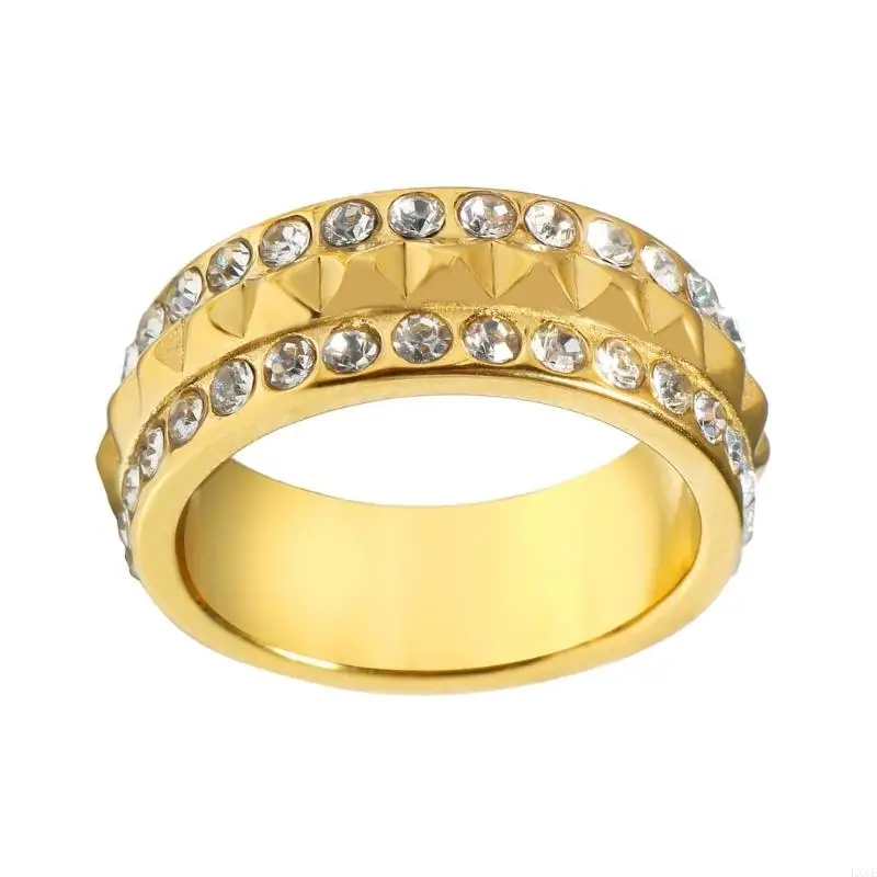Diamonds Decorated Pyramid Rings Sturdy Stainless Steel Jewelry For Weddings And Everyday Use