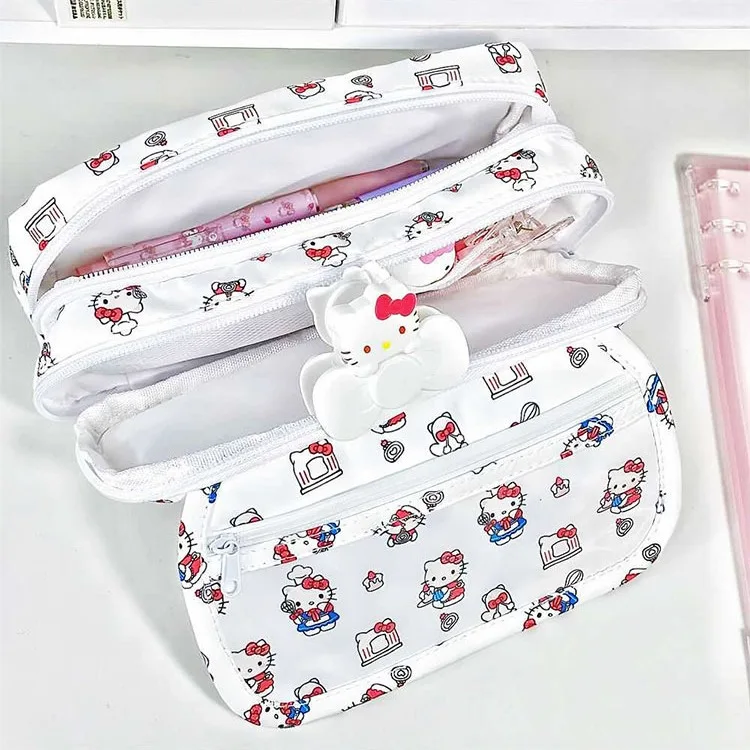 Sanrio Hello Kitty Federmäppchen, multifunktionale Schreibwarentasche mit Reißverschluss, mehrschichtiges Federmäppchen mit Cartoon-Print für Studenten, geeignet – Detail 3