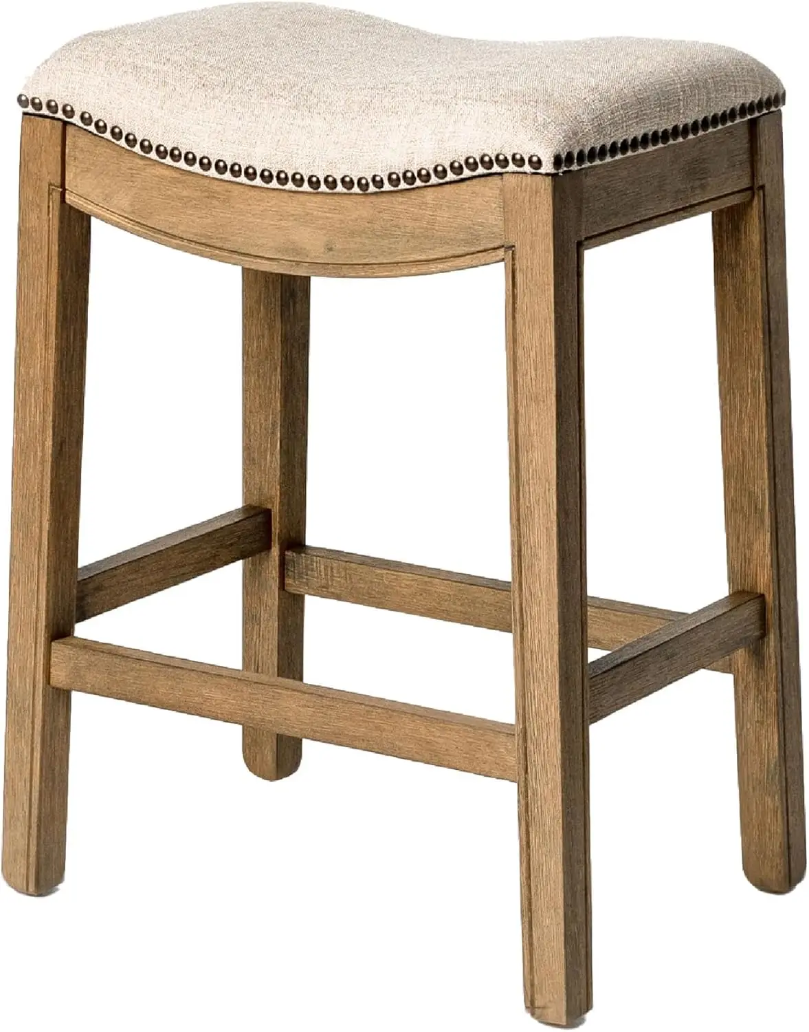 

Adrien 26 H Counter Height Upholstered Backl Barstool In Natural Wood Finish With Wheat Cream Fabric Cushion Seat