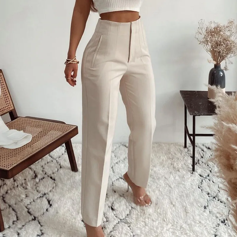 

2025 Ladies Pants Office Wear Black Pink White Pants for Women Fashion High waist Formal Pants Office outfits Pencil Trousers