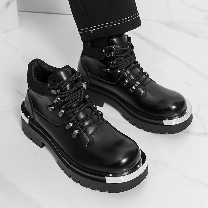 

Высокие мужские кожаные туфли. Роскошные дизайнерские классические стильные модные осенние и зимние ботинки на толстой подошве.