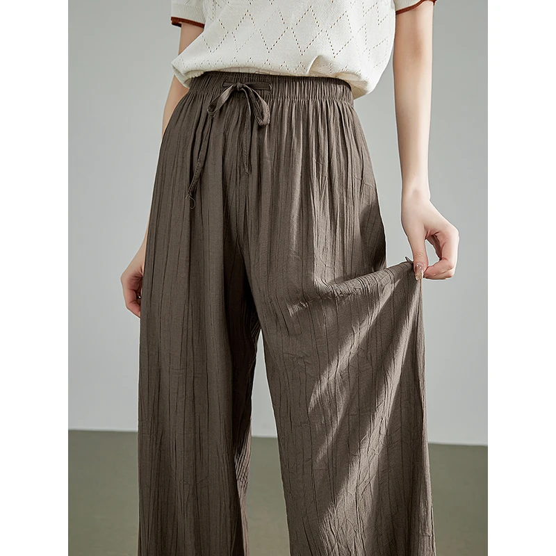 Toyouth Frauen Freizeit hose 2024 Sommer neues Falten muster fauler Stil elastische Taille gerade weites Bein Yamamoto Hose