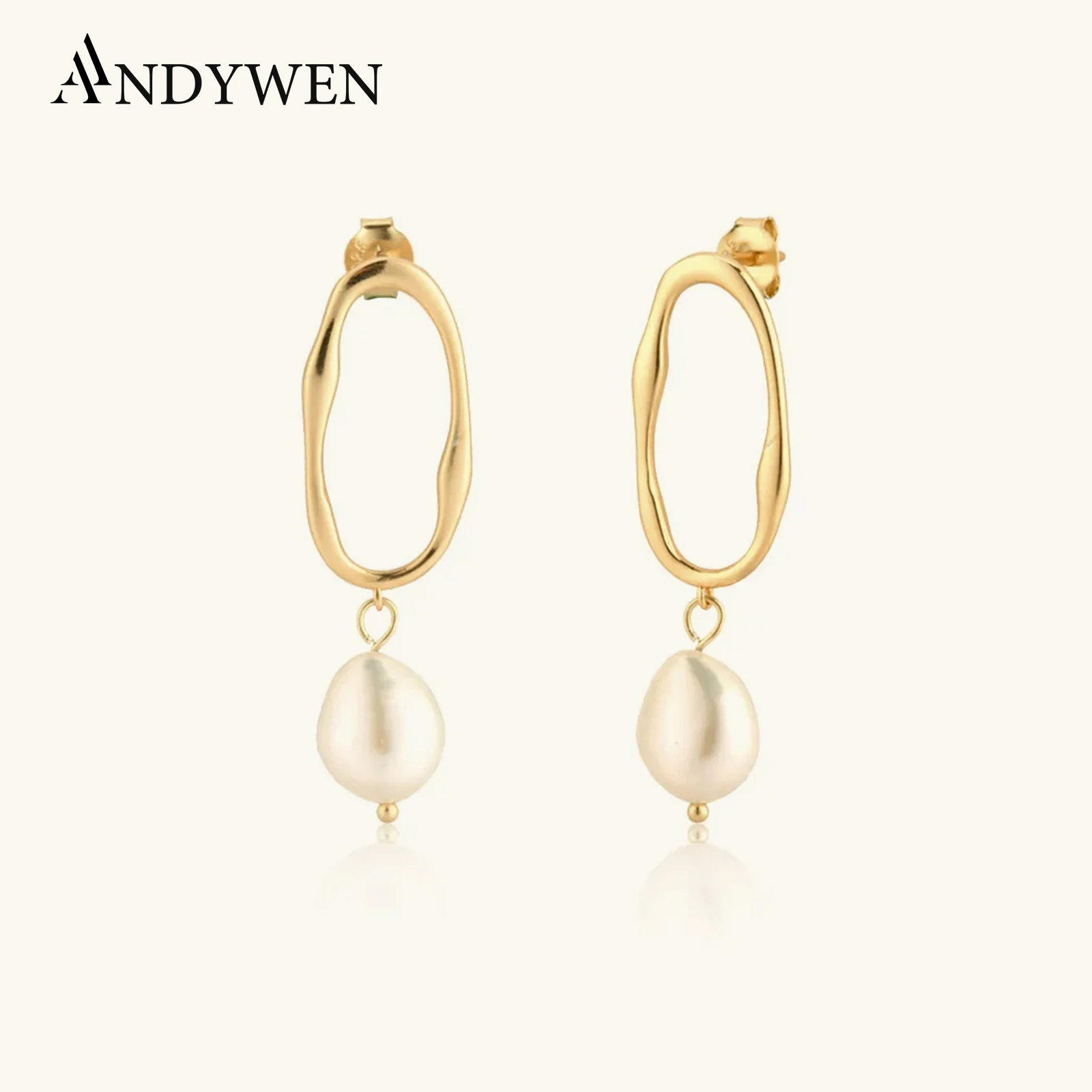 

ANDYWEN 925 Sterling Silver Gold Irregular Pearl Drop Earring Women Fashion Clips Luxury Fashion Fine Jewelry 2020 Rock Punk