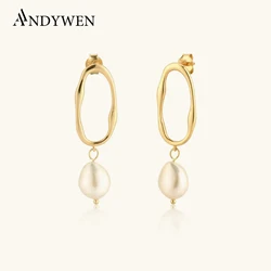 ANDYWEN 925 Sterling Silver Gold Irregular Pearl Drop Earring Women Fashion Clips Luxury Fashion Fine Jewelry 2020 Rock Punk