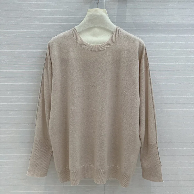 2024 High-quality Bead Chain Cashmere Sweater Casual Lazy Style Loose and Versatile Solid Color Crew Neck Sweater Autumn /winter