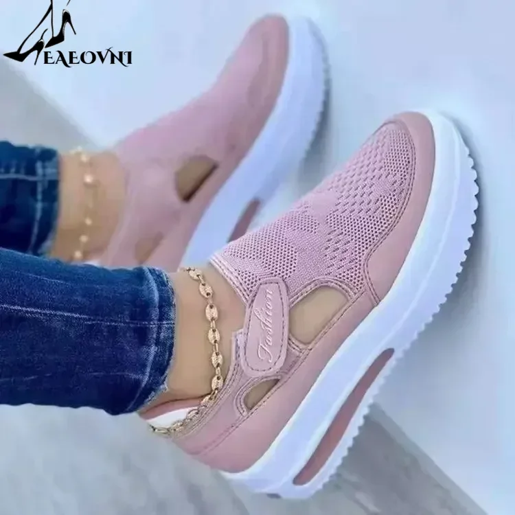 2024 estate nuove scarpe sportive Casual con zeppa in rete traspirante Plus Size 43 scarpe vulcanizzate da donna antiscivolo scarpe da ginnastica da donna con plateau