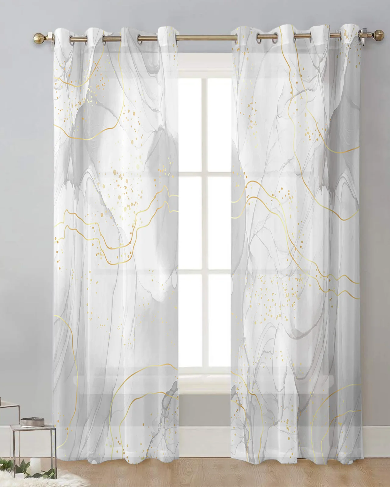 Marble Line Gold Gradient Overlap Gray Curtain Tulle Curtains For Living Room Kitchen Window Treatments Voile Curtains