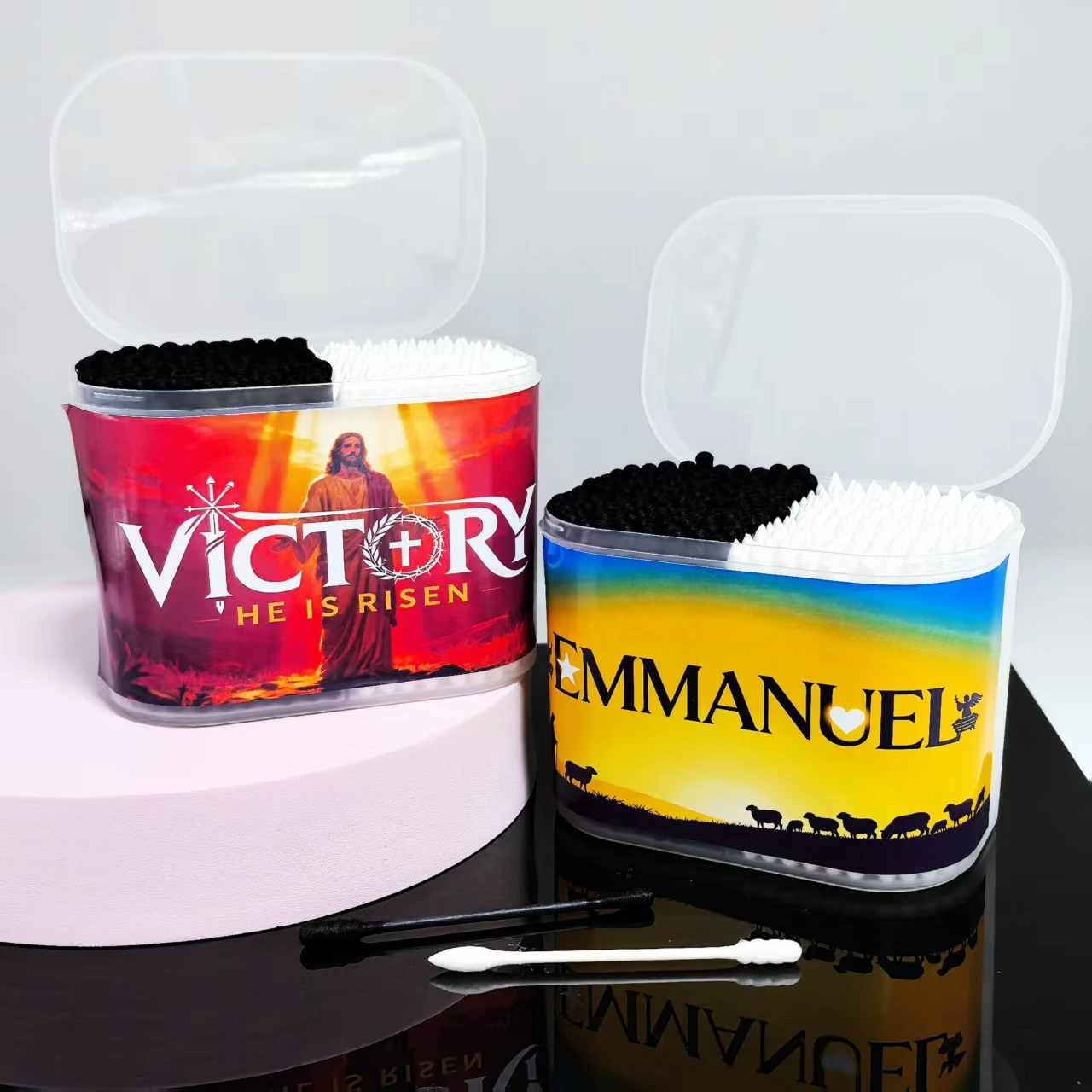 300개/600개 종교적 예수 테마 양면 면봉, 일상 청소용 면봉 팁