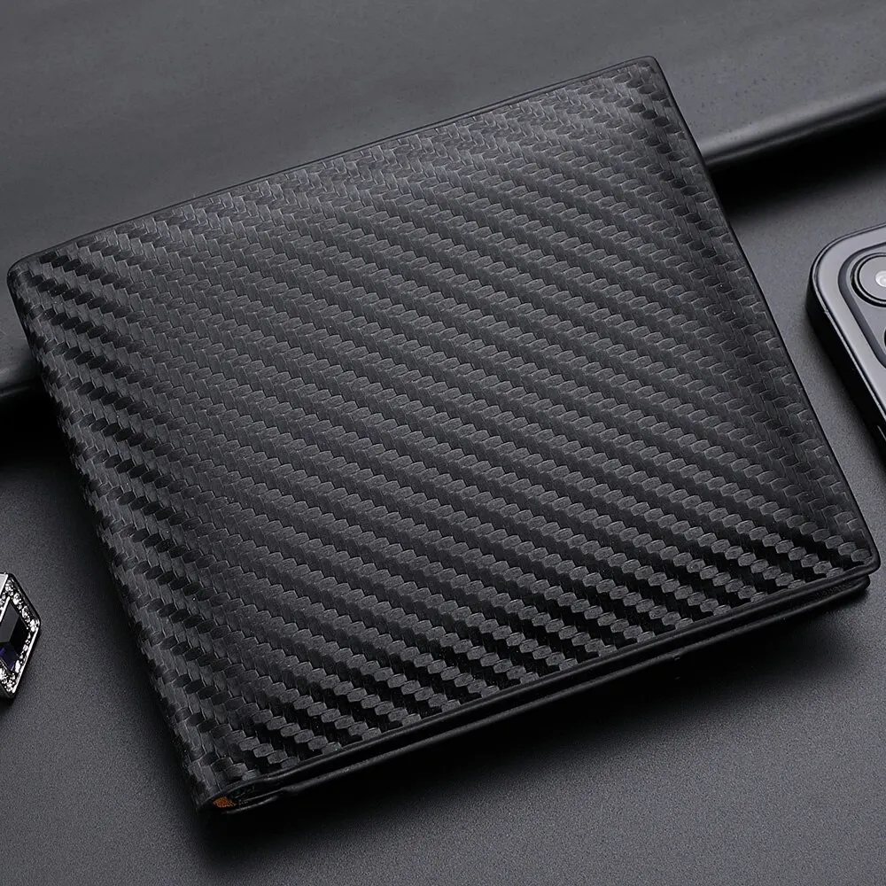 New Carbon Fiber Short Wallet Men's Card Bag Integrated Zipper Change Bag Holder