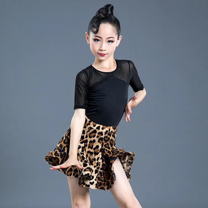 Bambini vestito da ballo latino abiti da pratica Leopard Latin Performance per le donne ragazze Spandex concorso esame gonna da ballo