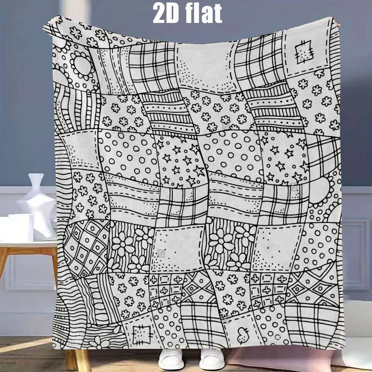 Doodle Patchwork Throw Blanket Floral Star Dot Quilt Line Print Soft Flannel for Kids Room Sofa Lap Bohemian Home Decor Gift
