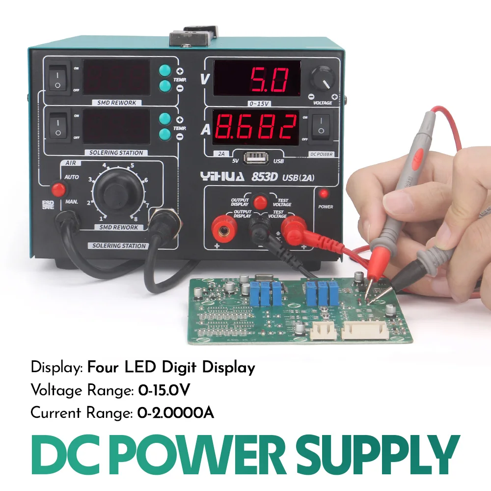 YIHUA 853D 2A USB Rework Station แหล่งจ่ายไฟหัวแร้ง Hot Air Desoldering Gun การประสาน Station ซ่อมโทรศัพท์เครื่องมือ