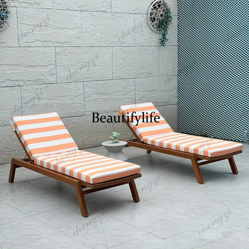 

Outdoor Solid Wood Lounger Outdoor B & B Hotel Lounger Seaside Swimming Pool Wooden Beach Chair Aluminum Alloy