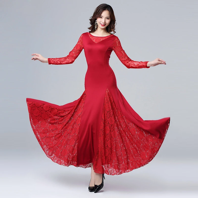 Langarm Mädchen Ballsaal Oriental Dance Wettbewerb Kleid Moderne Walzer Nationalen Standard Tanzen Kleider Professionelle Kostüm