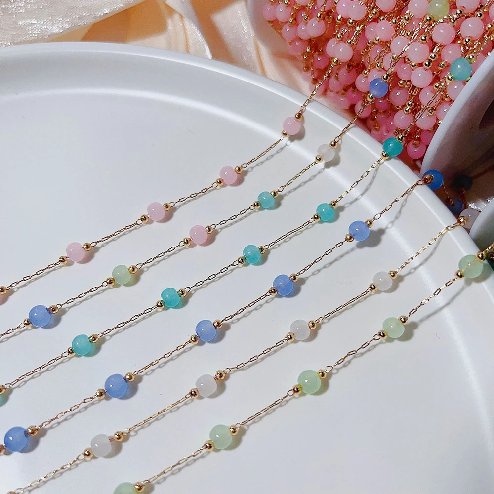 1meter Opal Stone Bead Copper Chains for DIY Jewelry Making