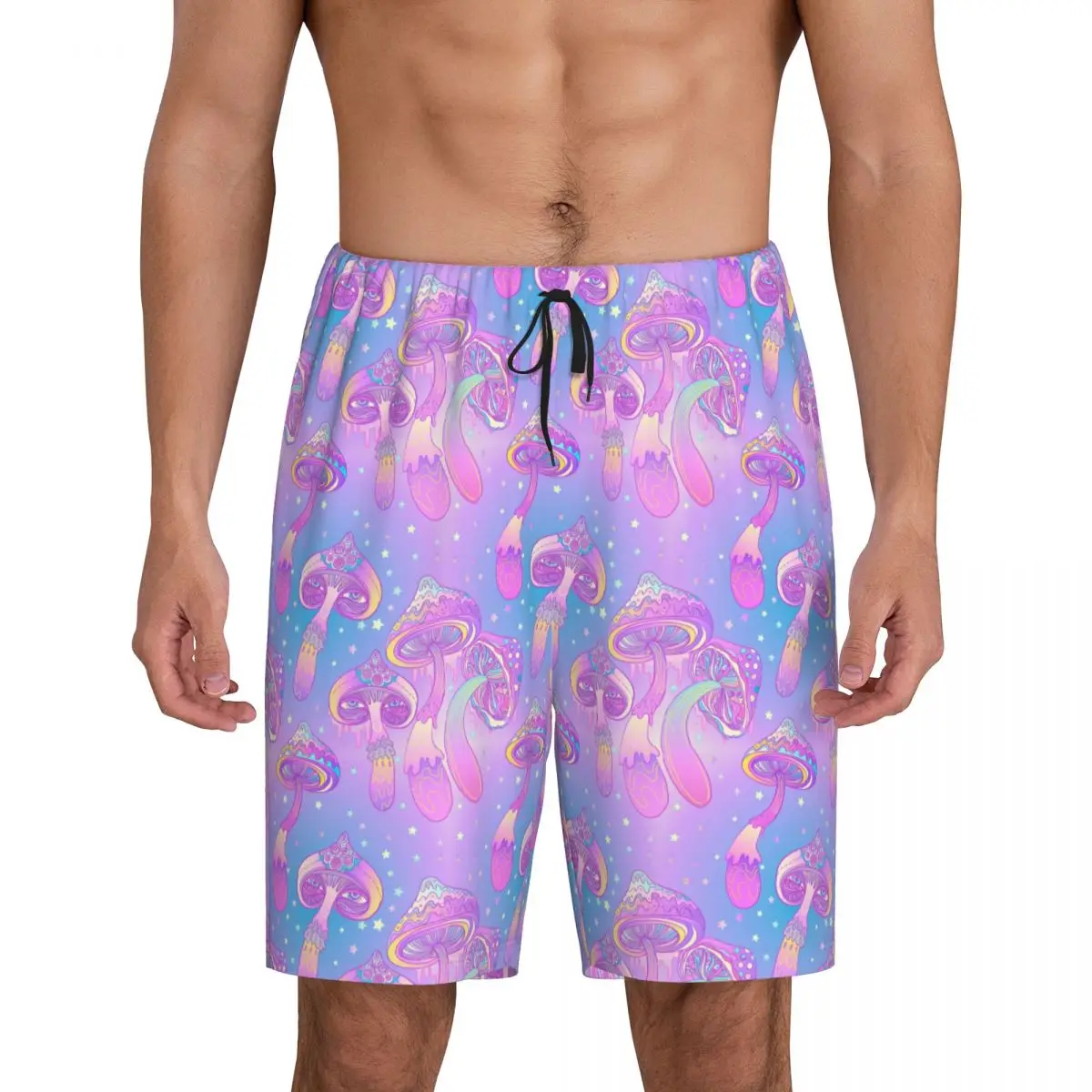 

Custom Magic Mushroom Trippy Psychedelic Neon Pastel Goth Pajama Shorts Men's Sleepwear Bottoms Sleep Short Pjs with Pockets