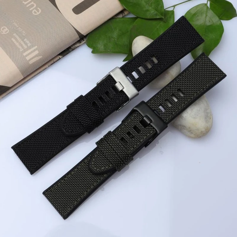 24mm 26mm 28mm Canvas Silicone Watch Strap For DIESEL DZ4500 DZ4506 DZ7420 DZ4318 Pei-nahai PAM985 Nylon Rubber Bottom Watchband